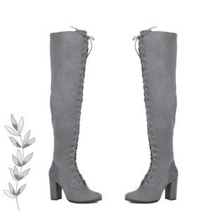 NWOT Refresh Gray Myra Lace-Up Over-the-Knee Boots Size 7